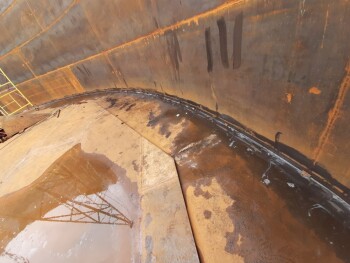 August 2021. Vacuum-bubble, ultrasonic, X-ray inspection of welded joints of vertical steel tank. Installation support. Laboratory of non-destructive testing.